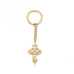 Amaxer Unalome Blumen-Schlüsselanhänger Yoga Lotus Blume Chakra Heilung Edelstahl Schmuck Geschenke Anhänger Kette Schlüsselanhänger Schlüsselanhänger, gold, 24.5mm von Amaxer