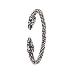 Amaxer Viking Nordic Fenrir Wolf Heads Odin Raven Crow Dragon Edelstahl Open Cuff Armband Starkes Amulett Schmuck Schutz für Männer Frauen (Raben-silber) von Amaxer