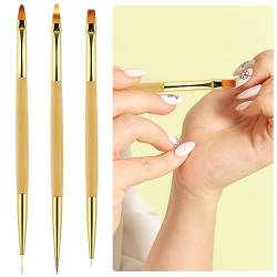 Amaxiu 3er Pack Nail Art Pinsel, Doppelkopf Nagelkunst Reinigungspinsel aus Holz Malpinselstifte Nagelreinigung Fingernagel Bürstenentferner Make up Maniküre Zubehör (rund, abgewinkelt, flach) von Amaxiu