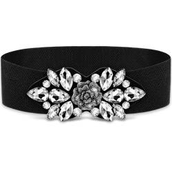 Amaxiu Elastischer Strass breiter Taillengürtel, dehnbare Kristall dicke Gürtel Vintage Blumenbund Taillenzubehör für Damenkleid(L: 13.8-17cm) von Amaxiu