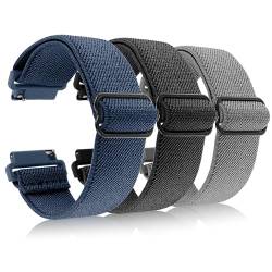 Amaxiu Verstellbares Stretch Nylon Uhrenarmband, Solo Loop Sportband geflochtenes Uhrenarmband Armband Zubehör für Smartwatch kompatibel mit den meisten Männern (20mm schwarz+dunkelblau+grau) von Amaxiu