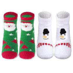 Amaxiu Weihnachts Fuzzy Socken, 2 Paar Korallen Fleece, weiche Winter warme Slipper Socken für Damen und Mädchen, Weihnachtsfeiertags Party Geschenke(B) von Amaxiu