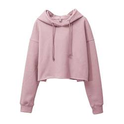 Amazhiyu Damen Cropped Hoodies Langarm Fleece Crop Top Sweatshirt mit Kapuze, Rosa, M/L von Amazhiyu