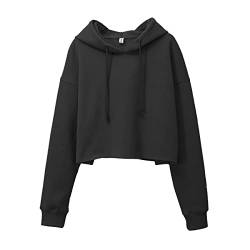 Amazhiyu Damen Cropped Hoodies Langarm Fleece Crop Top Sweatshirt mit Kapuze, Schwarz , XL-XXL von Amazhiyu