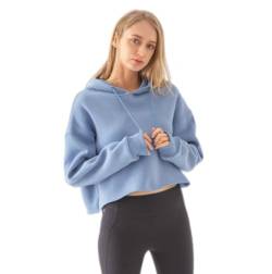 Amazhiyu Damen Cropped Hoodies Langarm Fleece Crop Top Sweatshirt mit Kapuze, blau, XL-XXL von Amazhiyu