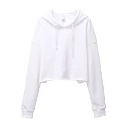 Amazhiyu Damen Cropped Hoodies Langarm Fleece Crop Top Sweatshirt mit Kapuze, weiß, L/X-Large von Amazhiyu
