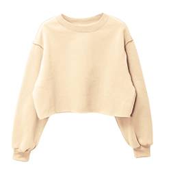 Amazhiyu Damen Cropped Sweatshirt Pullover Fleece Cropped Hoodie Lange Ärmel Casual Crop Top für Herbst Winter, Beige Apricot, 46 von Amazhiyu