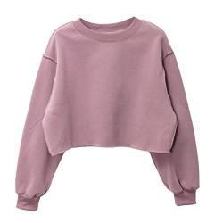 Amazhiyu Damen Cropped Sweatshirt Pullover Fleece Cropped Hoodie Lange Ärmel Casual Crop Top für Herbst Winter, violett, 36 von Amazhiyu