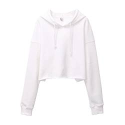 Amazhiyu Damen Fleece Cropped Hoodie Langarm Winter Casual Sweatshirt mit Kapuze, weiß, 48 von Amazhiyu