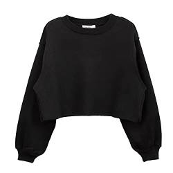 Amazhiyu Damen Pullover Fleece Cropped Hoodie Lange Ärmel Casual Crop Top für Herbst Winter, Schwarz, 36 von Amazhiyu