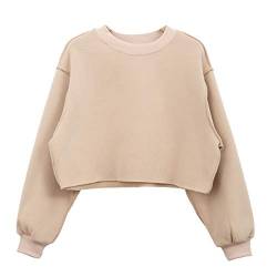 Amazhiyu Damen Pullover Fleece Cropped Hoodie Lange Ärmel Casual Crop Top für Herbst Winter, beige, 36 von Amazhiyu