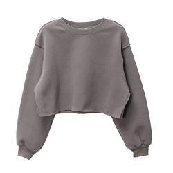 Amazhiyu Damen Pullover Fleece Cropped Hoodie Lange Ärmel Casual Crop Top für Herbst Winter, grau, 42 von Amazhiyu