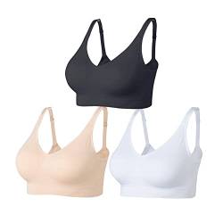 Amazingjoys BH Damen Ohne Bügel Bustier Klassische Bequem Gepolstert Wohlfühl-BH 3er Pack,Schwarz +Weiß+beige,2XL von Amazingjoys