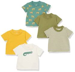 Amazon Essentials Baby Jungen Kurzärmeliges T-Shirt, 5er-Pack, Beige Krokodil/Gelb/Grün Tiger/Olivgrün/Streifen, Frühchen von Amazon Essentials