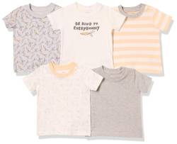 Amazon Essentials Baby Jungen Kurzärmeliges T-Shirt, 5er-Pack, Gebrochenes Weiß/Grau Meliert/Kaninchen/Kohlegrau Carrots/Orange Rugby-Streifen, 0-3 Monate von Amazon Essentials