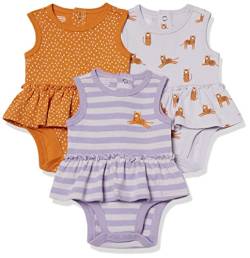 Amazon Essentials Baby Mädchen Ärmellose Bodysuit-Kleider, 3er-Pack, Gold Punkte/Lila Gepard/Purpur Streifen, 0 Monate von Amazon Essentials