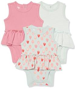 Amazon Essentials Baby Mädchen Ärmellose Bodysuit-Kleider, 3er-Pack, Grau Streifen/Rosa/Strawberries, Frühchen von Amazon Essentials