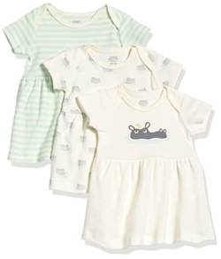 Amazon Essentials Baby Mädchen Kurzärmeliges Kleid, 3er-Pack, Creme/Nilpferd/Streifen, Frühchen von Amazon Essentials