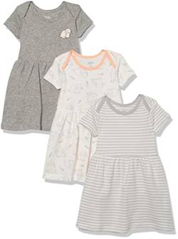 Amazon Essentials Baby Mädchen Kurzärmeliges Kleid, 3er-Pack, Grau Streifen/Kohlegrau Kaninchen/Weiß Carrots, 0-3 Monate von Amazon Essentials