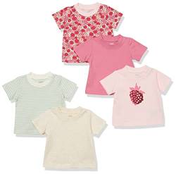 Amazon Essentials Baby Mädchen Kurzärmeliges T-Shirt, 5er-Pack, Creme/Floral/Grün Streifen/Hellrosa/Rosé, 0 Monate von Amazon Essentials