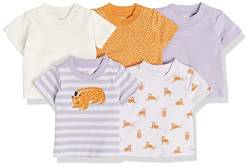 Amazon Essentials Baby Mädchen Kurzärmeliges T-Shirt, 5er-Pack, Elfenbein/Gold Punkte/Lila/Streifen/Tigeraufdruck, 0-3 Monate von Amazon Essentials