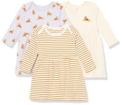 Amazon Essentials Baby Mädchen Langarm-Kleid, 3er-Pack, Elfenbein/Lila/Orange Streifen/Katze, 0-3 Monate von Amazon Essentials