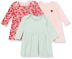 Amazon Essentials Baby Mädchen Langarm-Kleid, 3er-Pack, Rosa/Floral, 0 Monate von Amazon Essentials