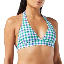 Amazon Essentials Damen Bikini-Badeanzug-Oberteil mit Leichter Unterstützung und gebundenem Neckholder (in Übergröße erhältlich), Blau/Grün Vichy-Muster, 40 von Amazon Essentials