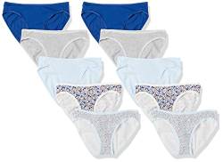 Amazon Essentials Damen Bikinihose aus Baumwolle (in Übergröße erhältlich), 10er-Pack, Blassblau/Blau/Grau Meliert/Floral/Streublumen, 42 von Amazon Essentials