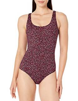 Amazon Essentials Damen Einteiliger, bedeckender Badeanzug (in Übergröße erhältlich), Ziegelrot Leopardenmuster, 36 von Amazon Essentials