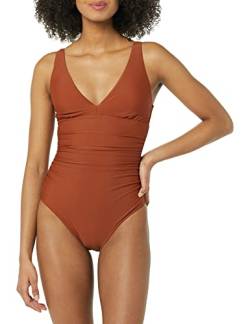 Amazon Essentials Damen Figurformender Badeanzug mit Tiefem Ausschnitt, Braun, 44 von Amazon Essentials
