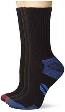 Amazon Essentials Damen Funktions-Crew-Sportsocken aus Baumwolle, Gepolstert, 6 Paar, Schwarz Querstreifen, 36-39.5 von Amazon Essentials