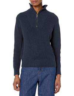 Amazon Essentials Damen Gerippter Pullover mit halbem Reißverschluss in lockerer Passform (in Übergröße erhältlich) (Früher Amazon Aware), Marineblau, S von Amazon Essentials