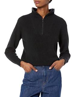 Amazon Essentials Damen Gerippter Pullover mit halbem Reißverschluss in lockerer Passform (in Übergröße erhältlich) (Früher Amazon Aware), Schwarz, XXL von Amazon Essentials