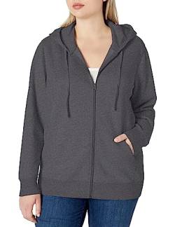 Amazon Essentials Damen Hoodie mit Langem Reißverschluss aus French-Terry-Fleece (Erhältlich in Übergröße), Dunkelgrau Meliert, XL von Amazon Essentials