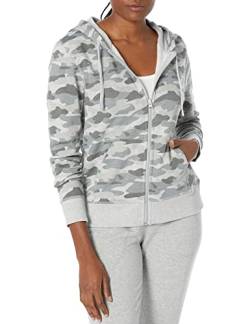 Amazon Essentials Damen Hoodie mit Langem Reißverschluss aus French-Terry-Fleece (Erhältlich in Übergröße), Grau Tarnmuster, L von Amazon Essentials