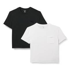 Amazon Essentials Damen Kurzärmeliges Rundhals-T-Shirt aus Jersey mit Tasche, Bequeme Passform, 2er-Pack, Schwarz/Weiß, L von Amazon Essentials