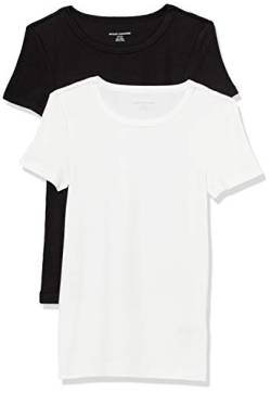 Amazon Essentials Damen Kurzärmeliges T-Shirt mit Rundhalsausschnitt, Schmale Passform, 2er-Pack, Schwarz/Weiß, XXL von Amazon Essentials