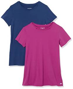 Amazon Essentials Damen Kurzärmliges Tech-Stretch-T-Shirt mit Rundhalsausschnitt (in Übergröße erhältlich), 2er-Pack, Blau/Orchideenviolett, L von Amazon Essentials