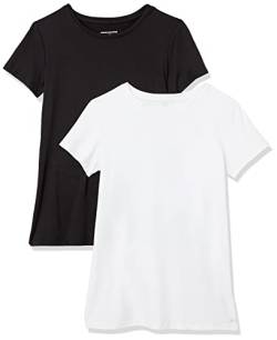 Amazon Essentials Damen Kurzärmliges Tech-Stretch-T-Shirt mit Rundhalsausschnitt (in Übergröße erhältlich), 2er-Pack, Schwarz/Weiß, XS von Amazon Essentials