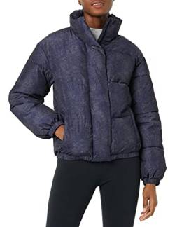 Amazon Essentials Damen Kurze Daunenjacke mit Stehkragen und lockerer Passform (in Übergröße erhältlich) (Früher Daily Ritual), Marineblau Sprenkelmuster, XL von Amazon Essentials