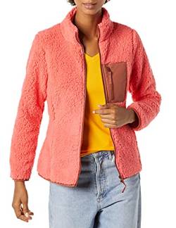 Amazon Essentials Damen Lange Sherpa-Jacke Mit Stehkragen, Durchgehendem Reißverschluss Und Gewebtem Saum (Erhältlich In Übergröße), Braun Korallenrosa Farbblock, L von Amazon Essentials