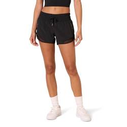 Amazon Essentials Damen Laufshorts, Bund mit Raffung, Gewebt, Strick, Normale Passform (Früher Core 10), Schwarz, XL von Amazon Essentials