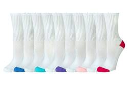 Amazon Essentials Damen Leicht Gepolsterte Crew-Socken aus Baumwolle, 10 Paar, Weiß, 35-38 von Amazon Essentials