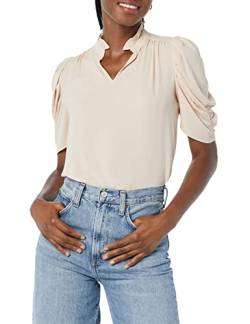Amazon Essentials Damen Leichte, gewebte Georgette-Bluse mit halben Ärmeln und Rüschenausschnitt, Zartrosa, M von Amazon Essentials