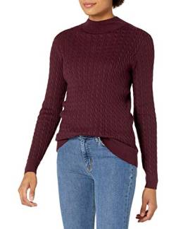 Amazon Essentials Damen Leichter Langarm-Pullover mit Stehkragen und Zopfmuster in klassischer Passform, Burgunderrot, XL von Amazon Essentials