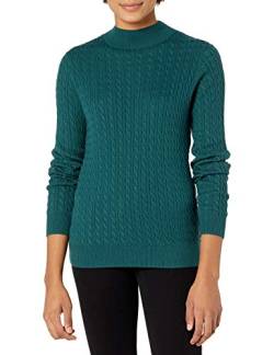 Amazon Essentials Damen Leichter Langarm-Pullover mit Stehkragen und Zopfmuster in klassischer Passform, Tannengrün, XXL von Amazon Essentials