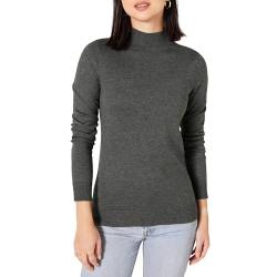 Amazon Essentials Damen Leichter Pullover mit Stehkragen (in Übergröße erhältlich), Dunkelgrau Meliert, XS von Amazon Essentials