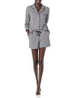 Amazon Essentials Damen Leichter Schlafanzug aus Flanell-Gewebe mit Shorts, Schwarz Weiß Vichy Karo, M von Amazon Essentials