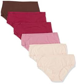 Amazon Essentials Damen Midi-Unterwäsche aus Baumwolle (Erhältlich in Übergröße), 6er-Pack, Braun/Burgunderrot/Gehaucht Rosa/Rosa, 5XL Große Größen von Amazon Essentials